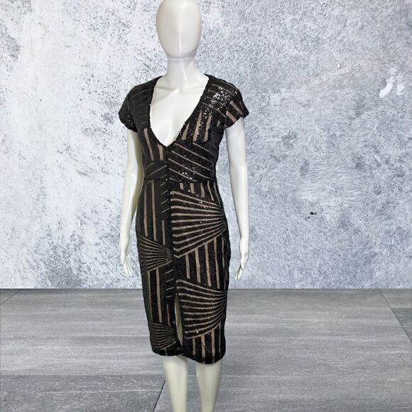 Unbranded Black Sequin Low Cut MIDI Dress - Picture 1 of 8